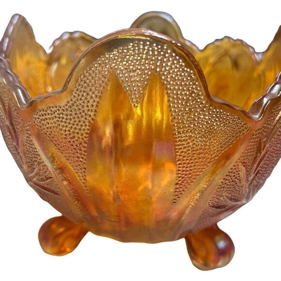 Marigold Carnival Glass Scalloped Edge Compote Bowl Size 10” x 5” - Picture 4 of 15